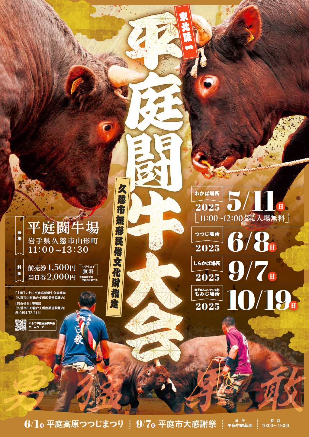 久慈市無形民俗文化財指定 東北唯一 平庭闘牛大会ポスター
